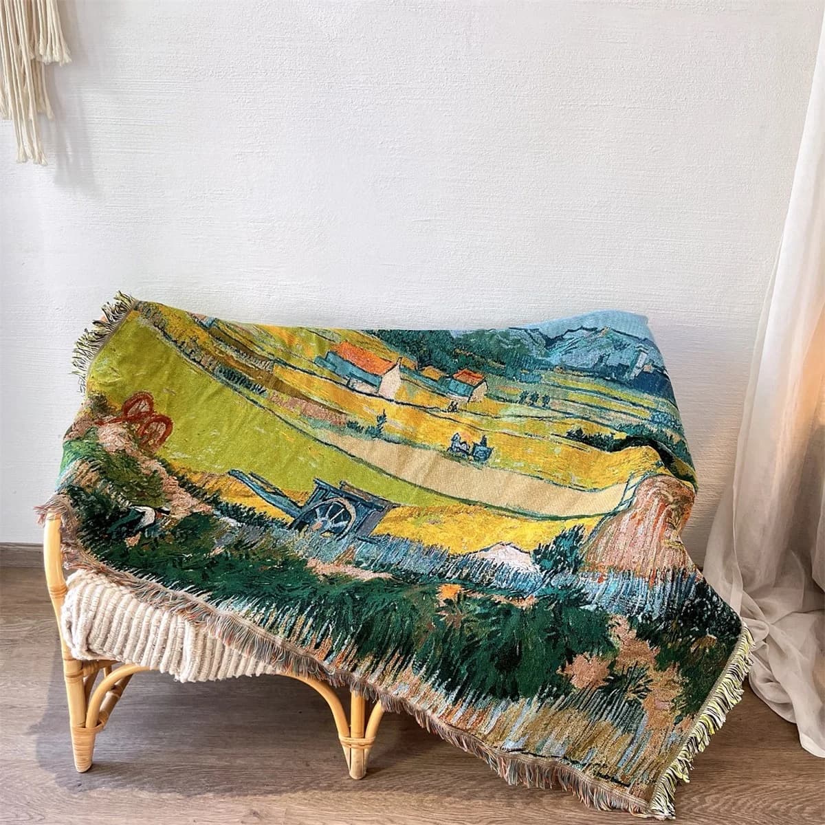 ผ้าห่มถักลายศิลปะ Van Gogh สำหรับตกแต่งโซฟา