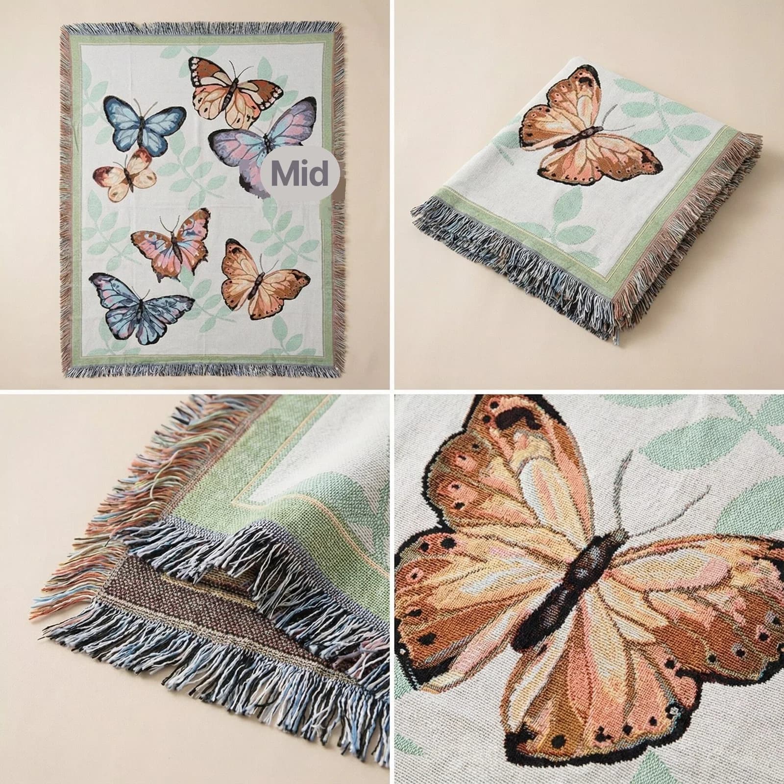 ผ้าคลุมโซฟาและเตียง ผ้าฝ้ายผสม มีพู่ ขนาด 130x160 ซม.