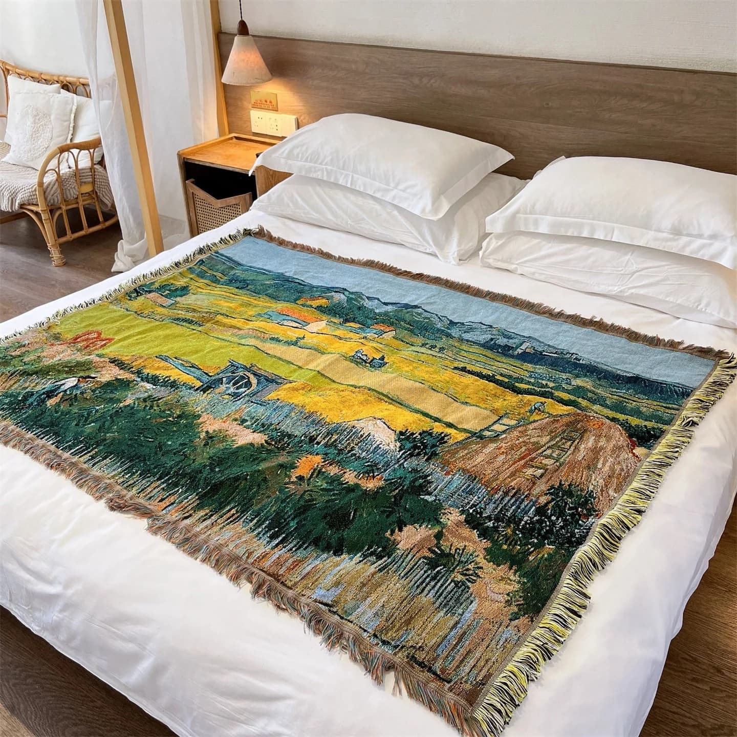 ผ้าคลุมโซฟาถักทอ สไตล์แวนโก๊ะ สำหรับตกแต่งผนัง 130x160ซม.
