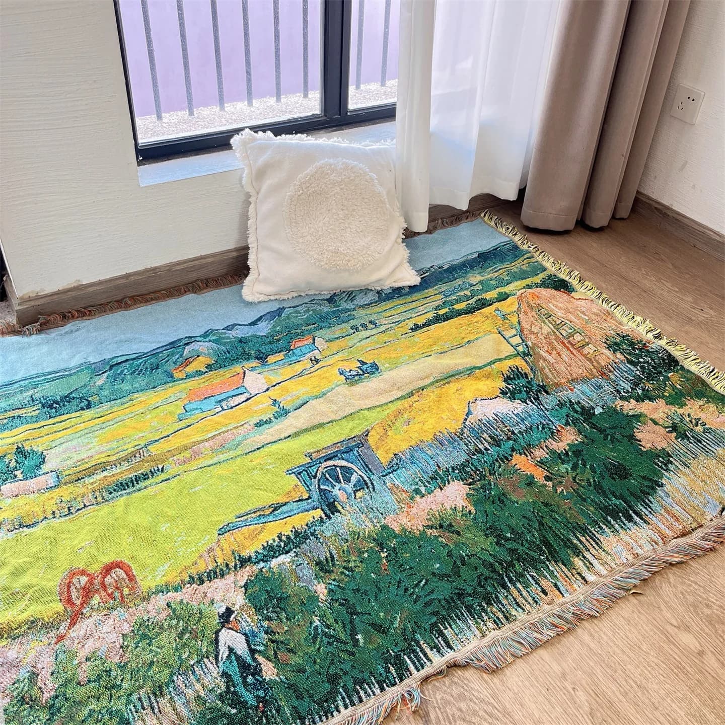 ผ้าคลุมโซฟาถักทอ สไตล์แวนโก๊ะ สำหรับตกแต่งผนัง 130x160ซม.