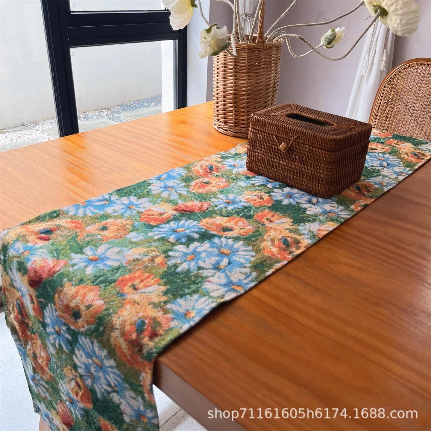 ผ้าปูโต๊ะและแผ่นรองจานลายสวนโมเนต์ ผ้าผสมฝ้าย